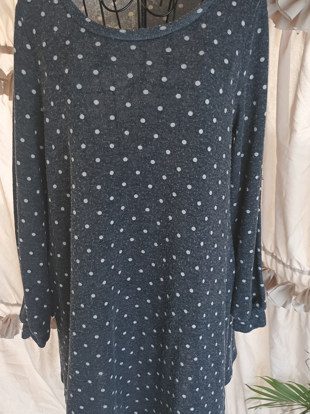 Lovely Melody Dark Navy Polka Dot Long Sleeve Sweater Tunic Dress With Pockets